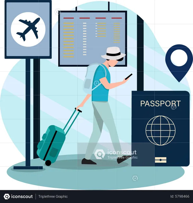 Male traveler in airport  Illustration