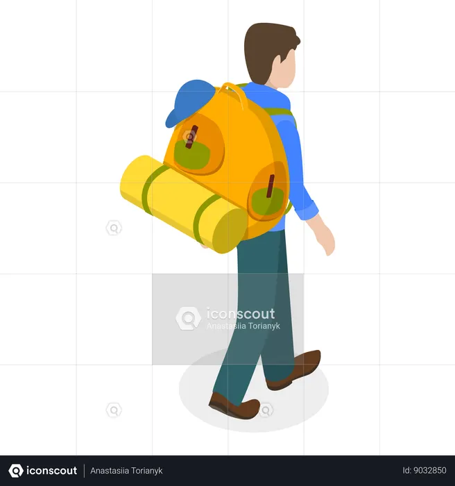Male traveler with tourist bag  Illustration
