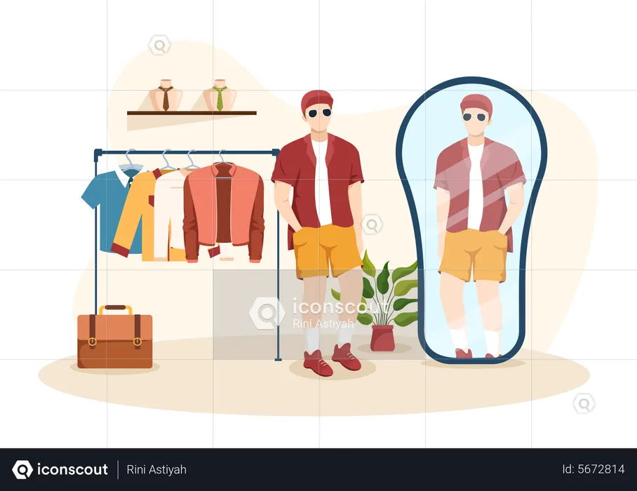 Male trying cloth in Clothes Shop  Illustration