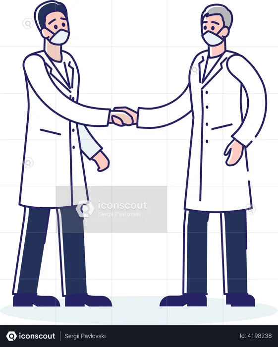 Male Two Doctors Shaking Hands To Each Other  Illustration