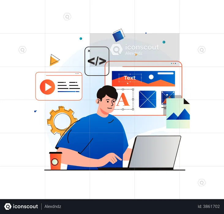 Male UI Designer working on website UI  Illustration