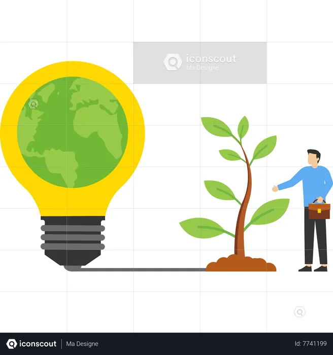 Male using tree to turn on green light for green energy  Illustration