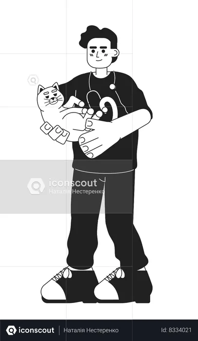 Vétérinaire masculin avec chat  Illustration