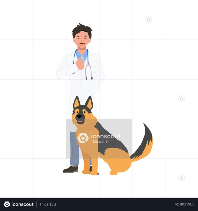 Vétérinaire mâle avec chien  Illustration