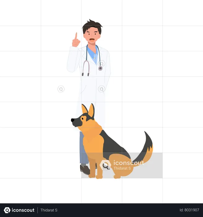 Male Veterinarian With German Shepherd  Illustration