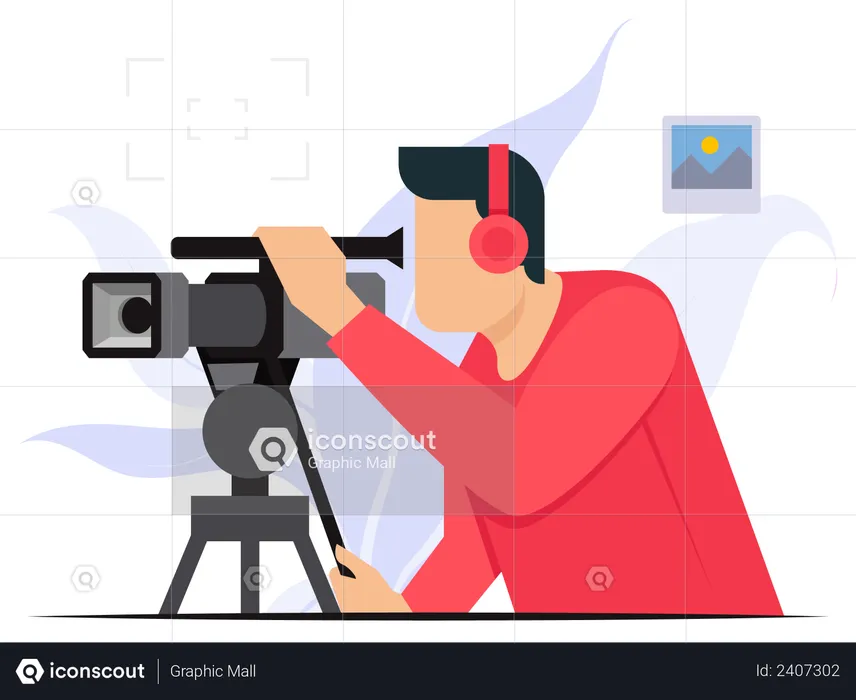 Male videographer shooting video  Illustration