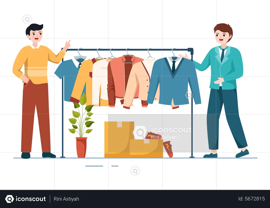 Male Visiting Clothes Shop  Illustration