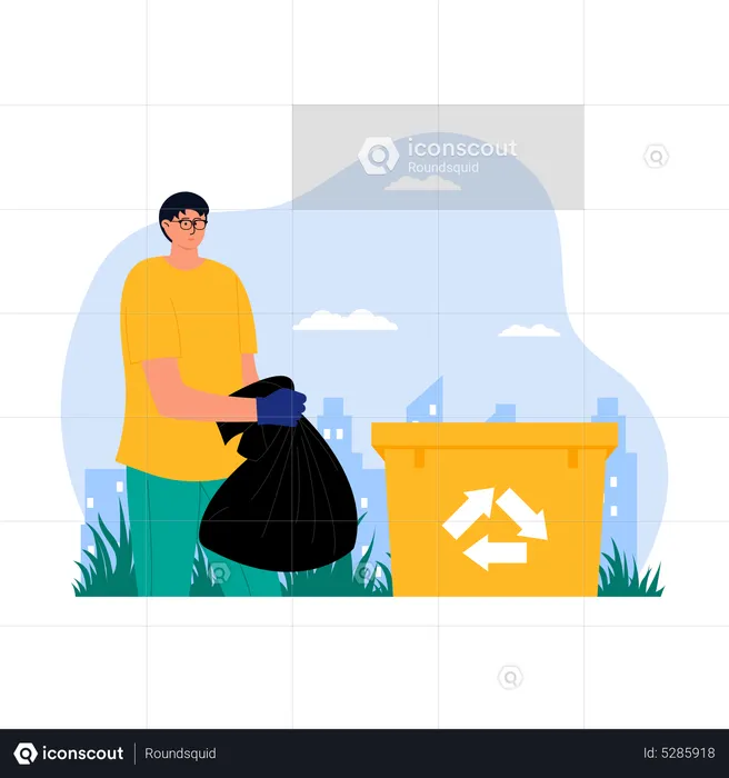 Male volunteer collecting garbage  Illustration