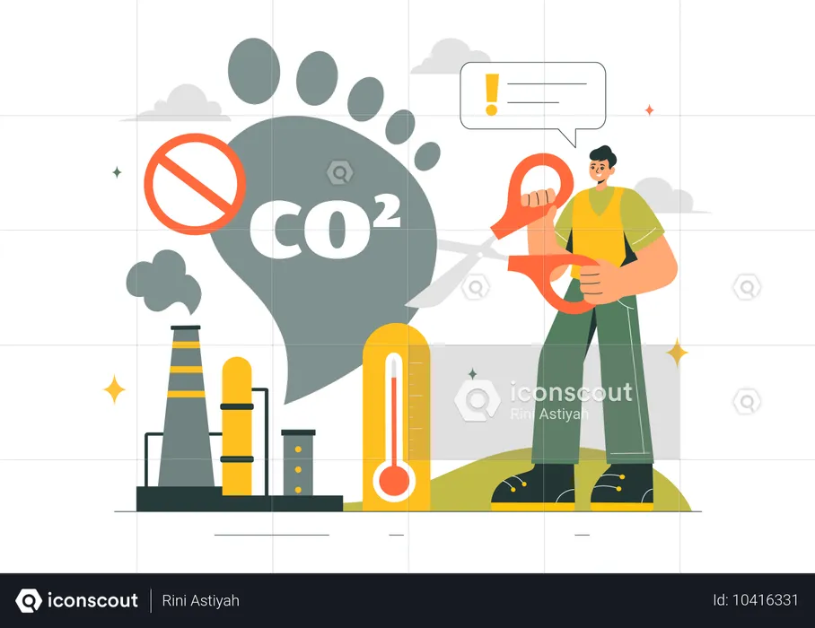 Male Volunteer working on Carbon Emissions  Illustration