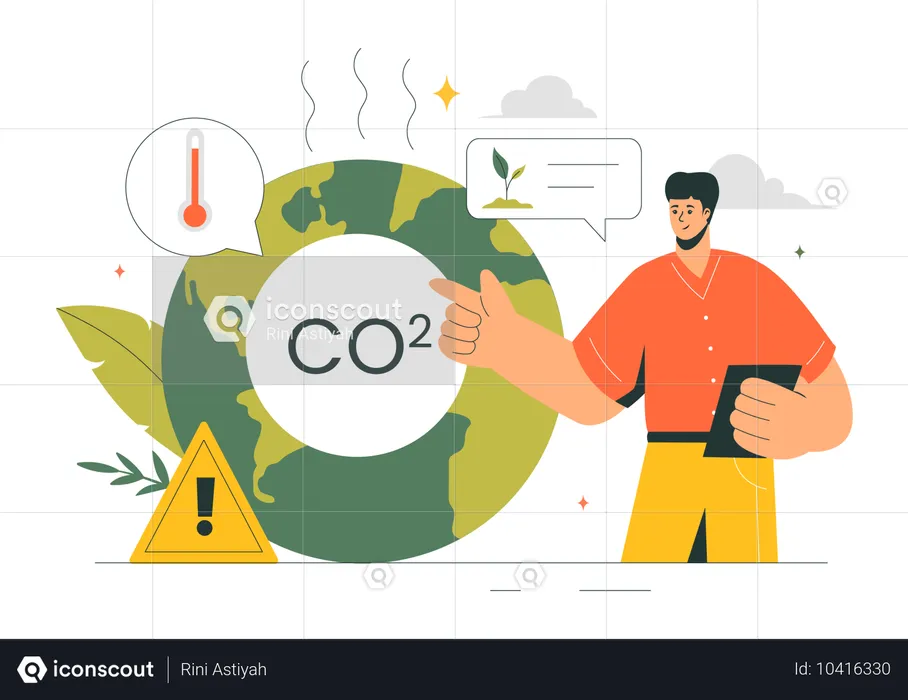 CO2削減に取り組む男性ボランティア  イラスト