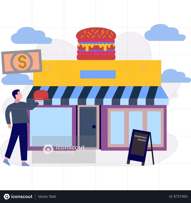 Male waiter holding burger  Illustration