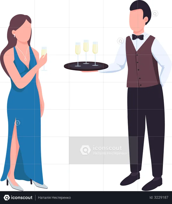 Male waiter serving sparkling wine  Illustration