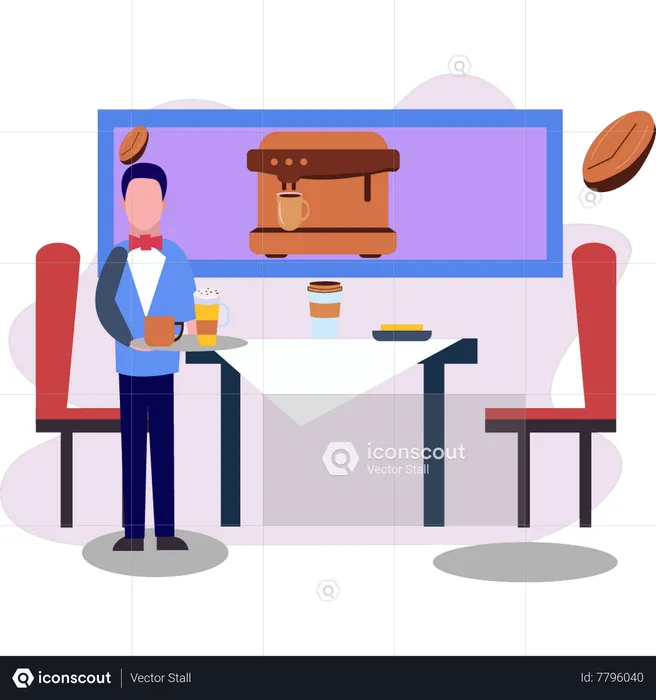 Male waiter standing by table  Illustration