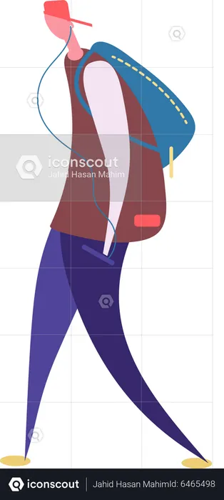 Male walking with backpack  Illustration
