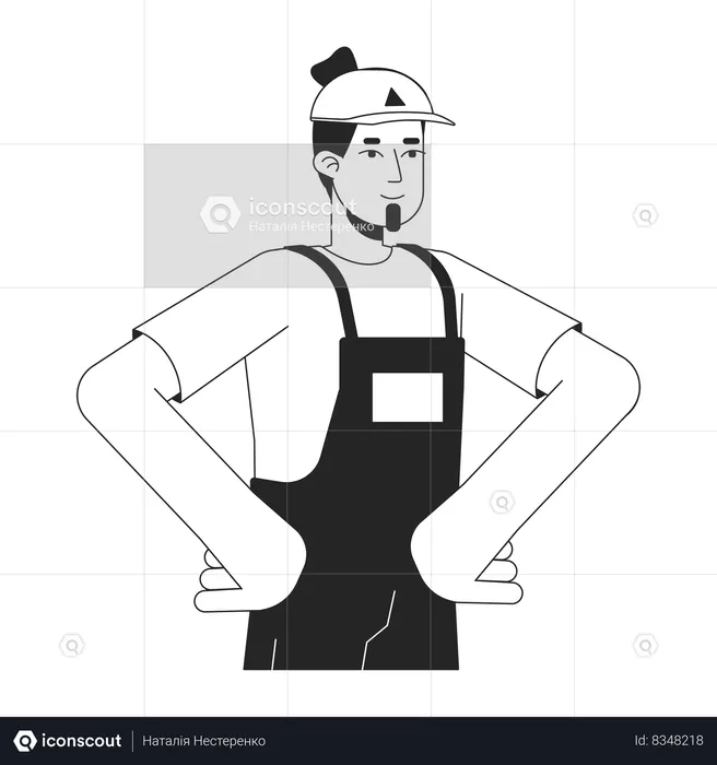 Male warehouse worker hands on hips  Illustration