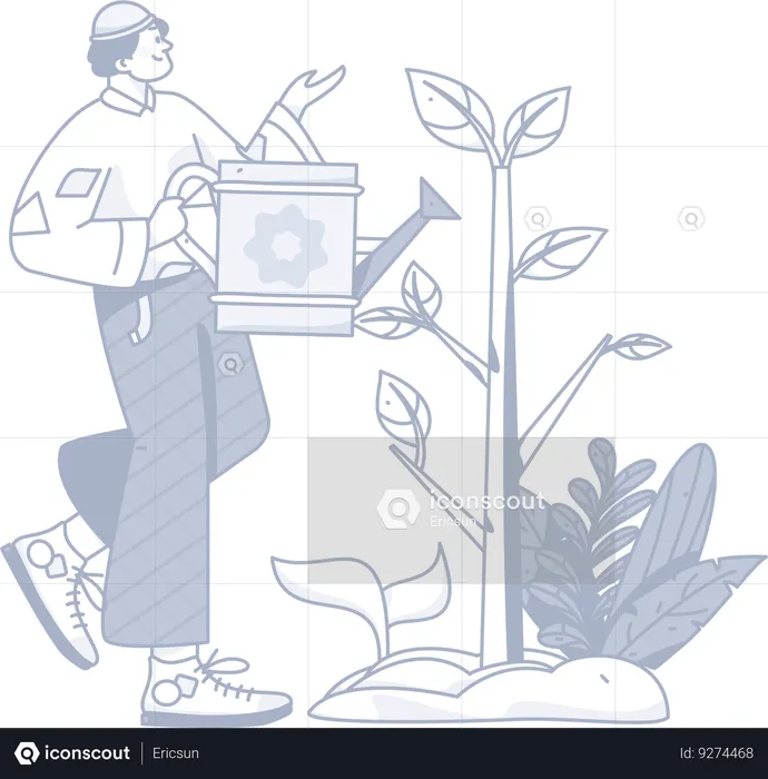 Male watering plants  Illustration