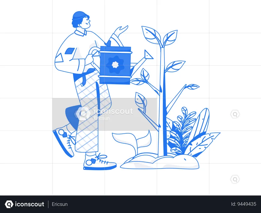 Male watering plants  Illustration