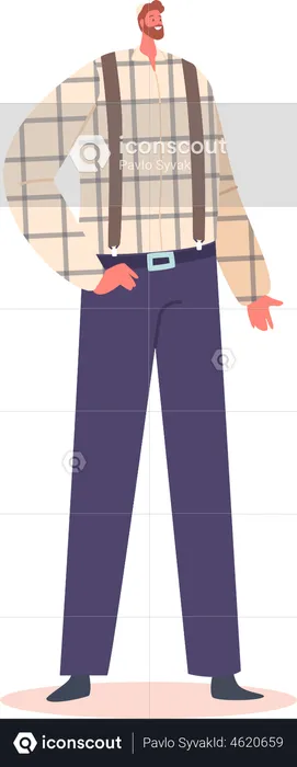 Male Wear Chequered Shirt and Blue Trousers on Suspenders  Illustration