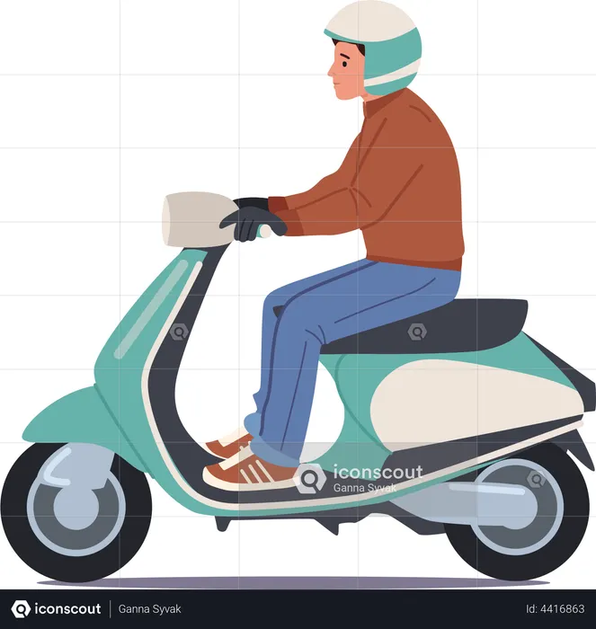 Male Wear Helmet Riding Electric Scooter  Illustration