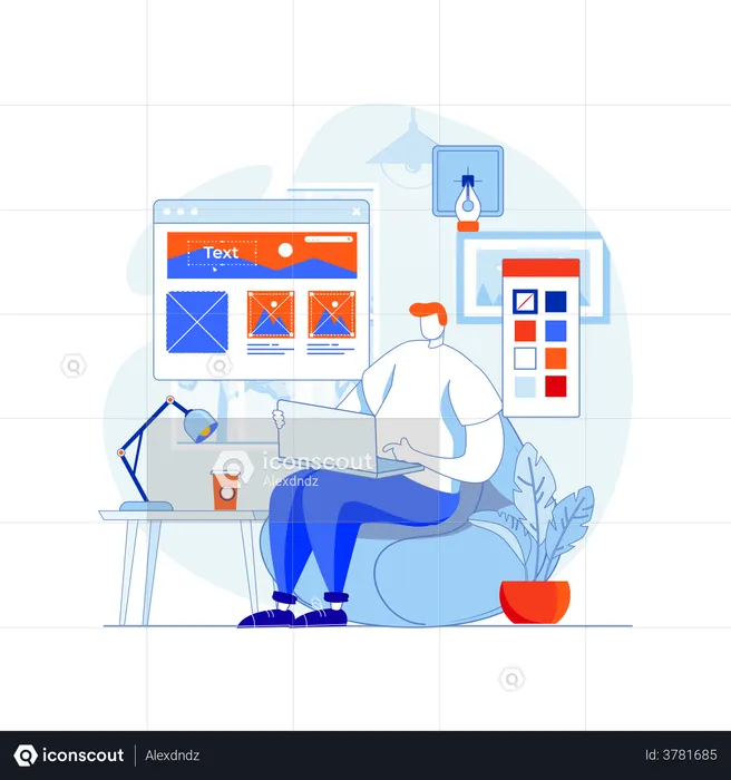 Male web designer working on project  Illustration