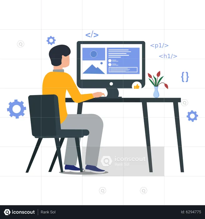 Male Web Developer Adding Design Elements  Illustration