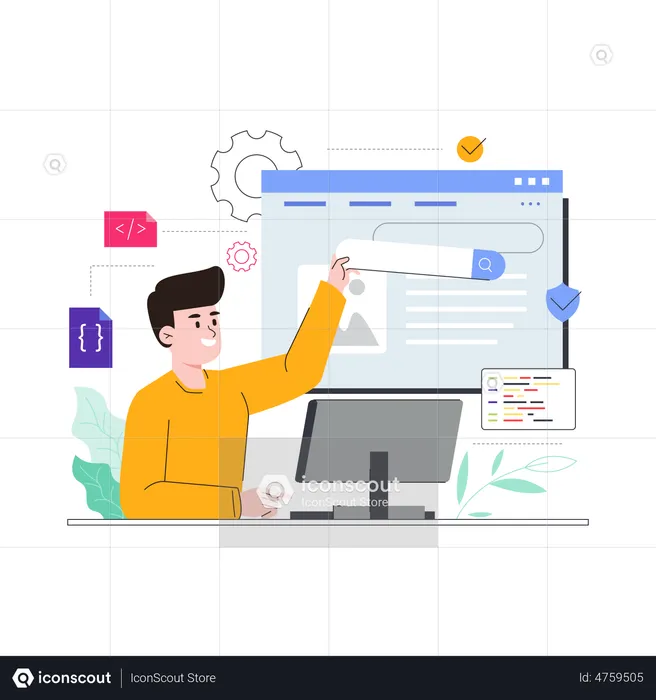 Male web developer adding design elements  Illustration