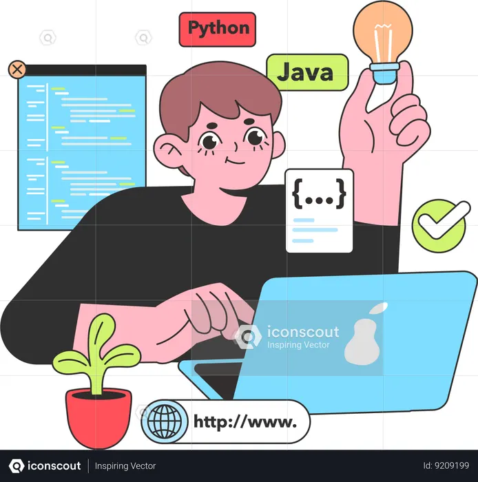 Male Web Developer Coding On Project Illustration - Free Download ...