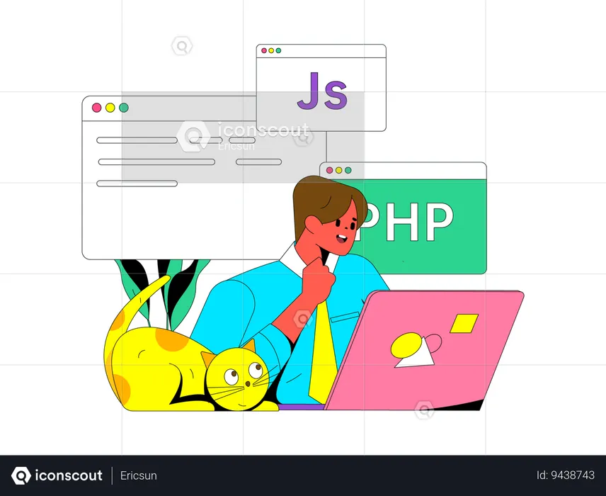 Male web developer working from home  Illustration