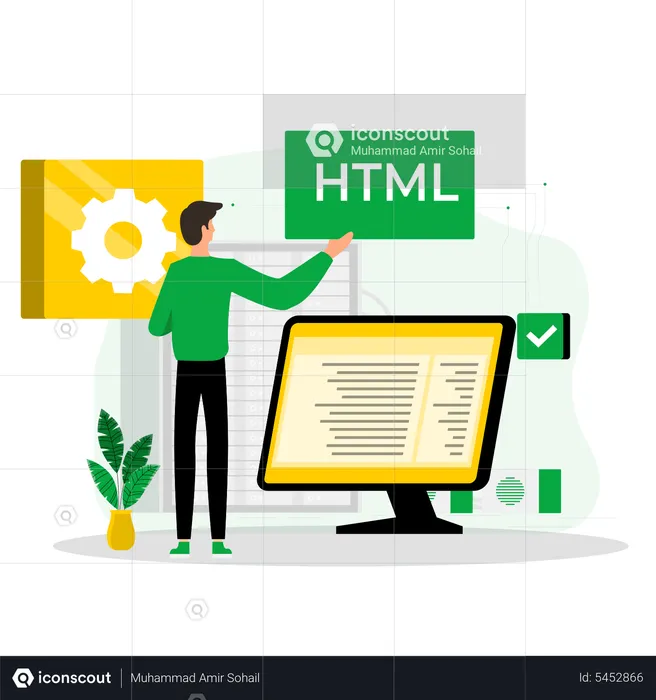 Male web developer working in office  Illustration