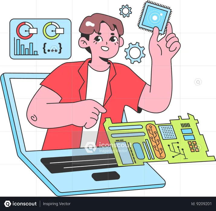 Male web developer working on laptop  Illustration