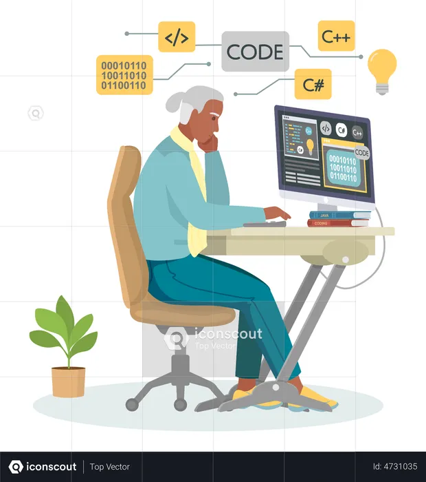 Male Web Developer working on laptop  Illustration