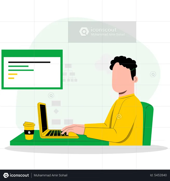 Male web developer working on laptop  Illustration