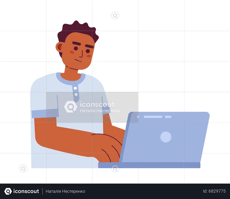 Male web developer working on laptop  Illustration