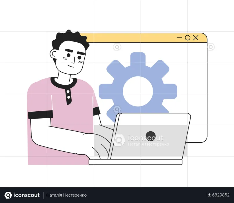 Male web developer working on laptop  Illustration