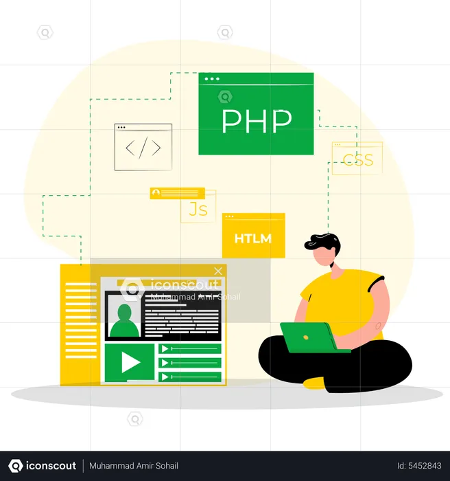 Male web developer working on site  Illustration