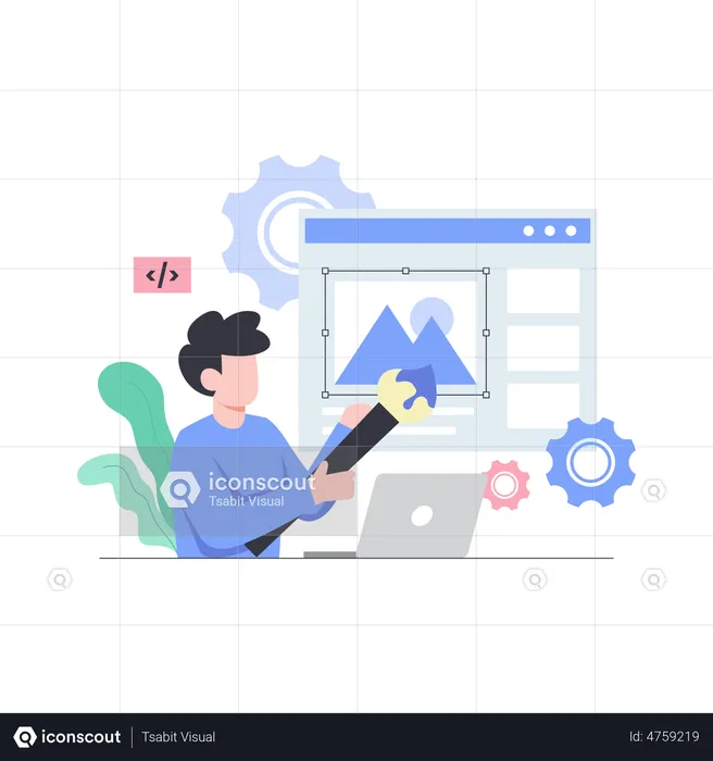 Male web developer working on web design  Illustration
