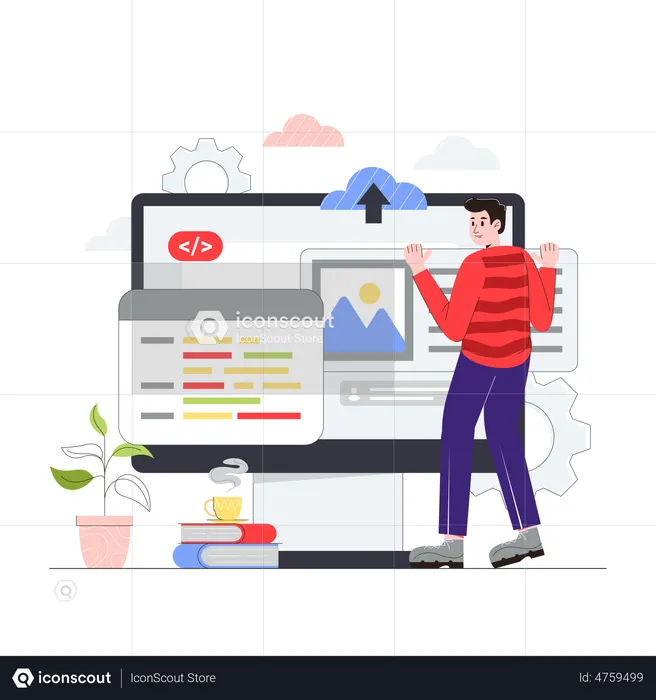 Male Web Developer Working On Website Code Illustration - Free Download ...