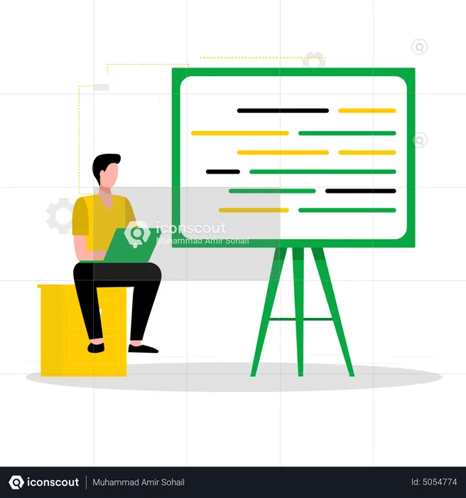 Male web developer working on website  Illustration