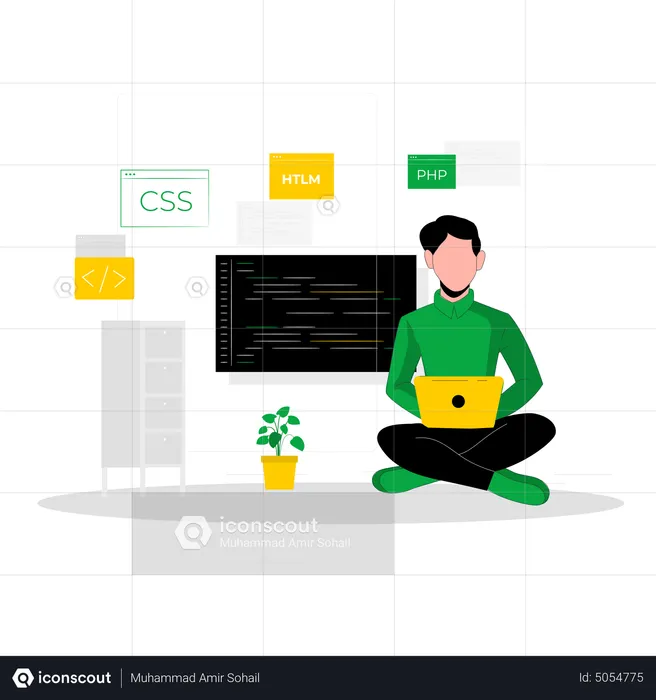 Male web developer working with CSS language  Illustration