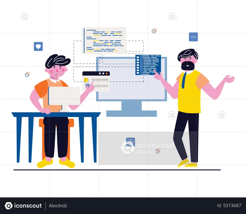 Male web developers team working at office  Illustration