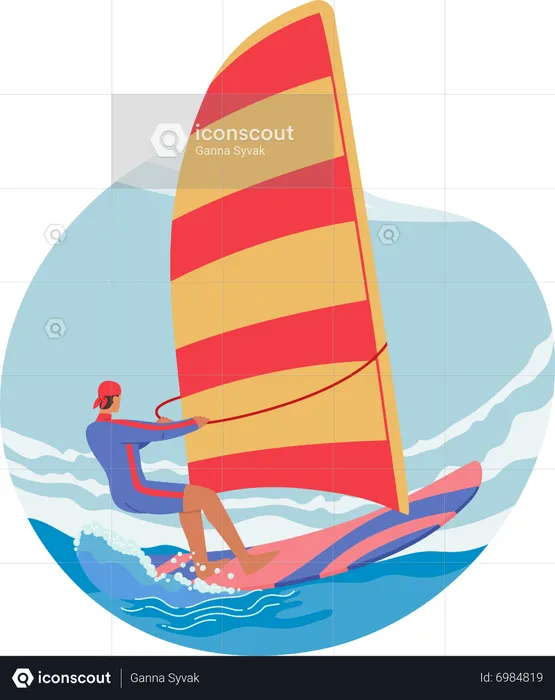 Male Windsurfing Activity  Illustration