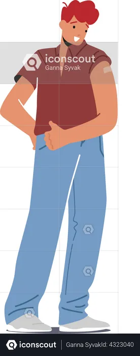 Male with Patch on Shoulder after Vaccination Show Thumb Up  Illustration