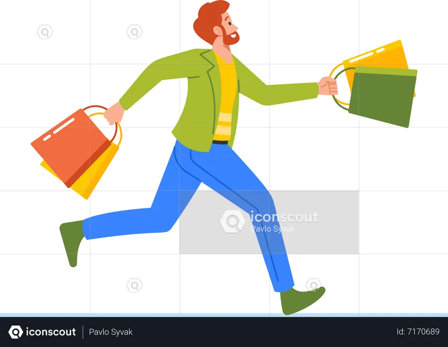 Male With Shopping Bags  Illustration