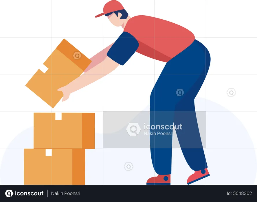 Male worker arranging boxes  Illustration