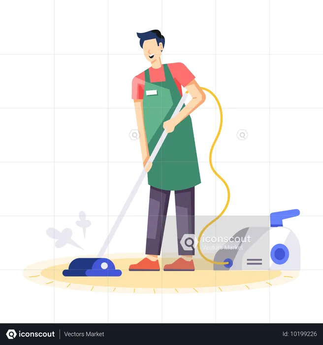 Male worker doing Carpet Cleaning  Illustration