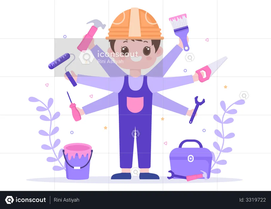 Male worker doing house renovation  Illustration