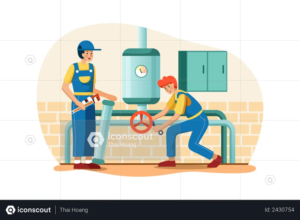 Male worker fitting pipe  Illustration