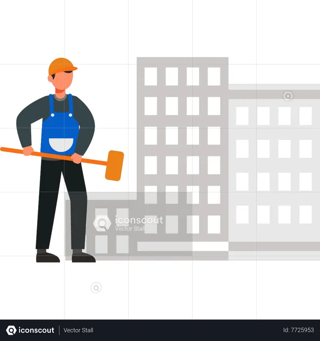 Male worker holding hammer  Illustration