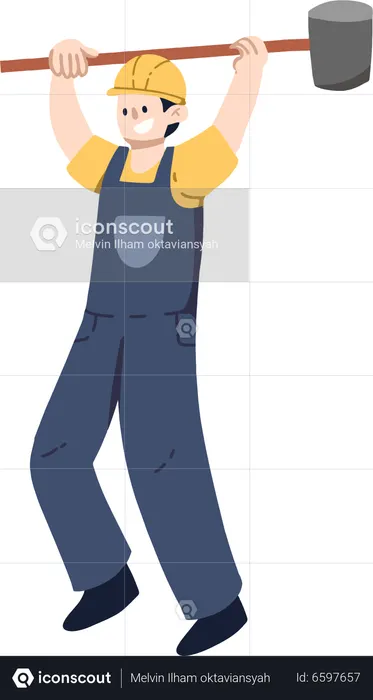 Male worker holding hammer  Illustration