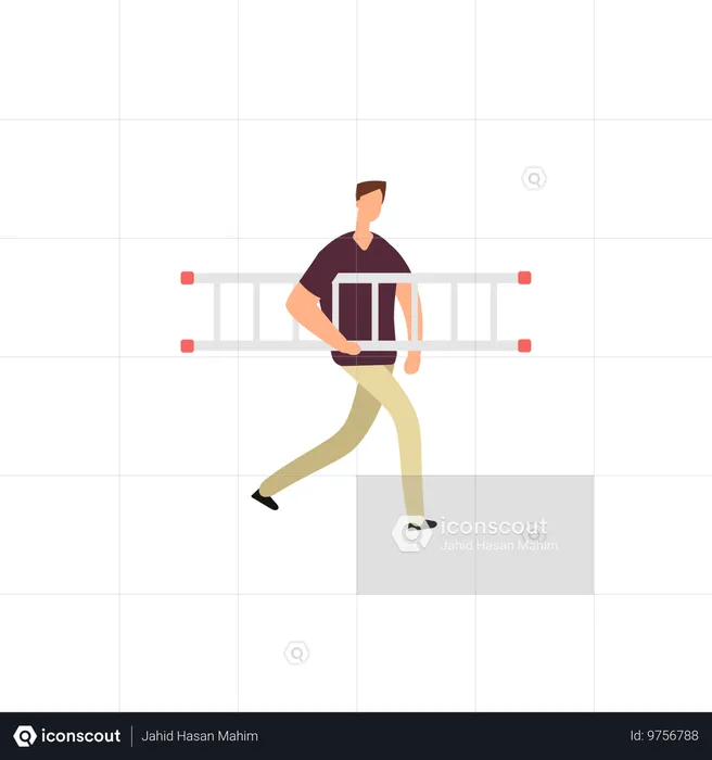 사다리를 들고 남성 노동자  일러스트레이션